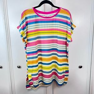 LuLaRoe EUC Leah Drop Shoulder Cuff Tunic Bright Colors Size M